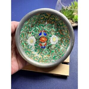Vintage TFF pewter encase Japanese porcelain bowl